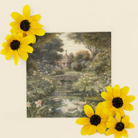 Escena botánica de cisnes en un jardín inglés