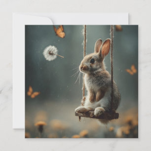 Tarjeta Festiva Escena caprichosa de un adorable conejito bebé en