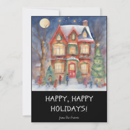 Tarjeta Festiva Escena Colorida de Compras de Invierno en Vacacion