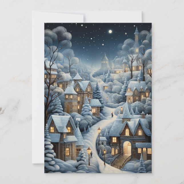 Tarjeta Festiva Escena de aldea de navidades (Anverso)