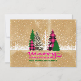 Tarjeta Festiva Escena de árbol de la familia Rustic Merry Christm