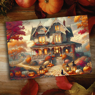 Tarjeta Festiva Escena de Casa de Campo de Halloween Otoño