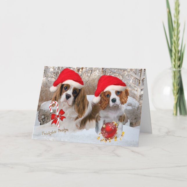 Tarjeta Festiva Escena de Cavalier King Charles Snow (Anverso)