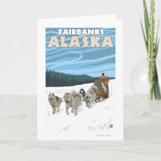 Tarjeta Festiva Escena de duelo de perro - Fairbanks, Alaska