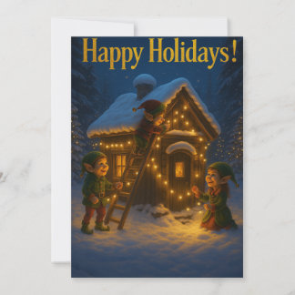 Tarjeta Festiva Escena de duende navideño – ¡Felices fiestas!