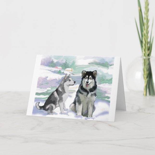 Tarjeta Festiva Escena de invierno de Alaska Malamute (Anverso)