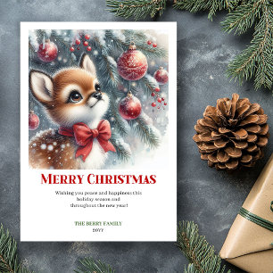 Tarjeta Festiva Escena de invierno de cervatillo bebé adorable con