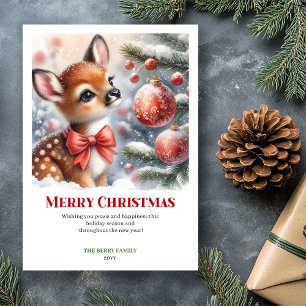 Tarjeta Festiva Escena de invierno de cervatillo bebé adorable Nav