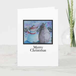 Tarjeta Festiva Escena de invierno de Cowboy Snowman y Navidades d