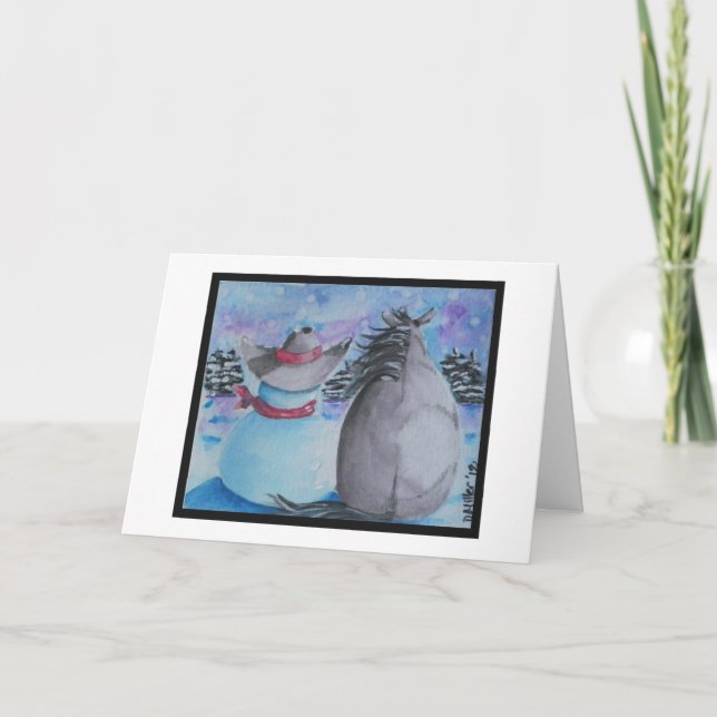 Tarjeta Festiva Escena de invierno de Cowboy Snowman y Navidades d (Anverso)