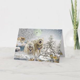 Tarjeta Festiva Escena de invierno de Husky Siberian