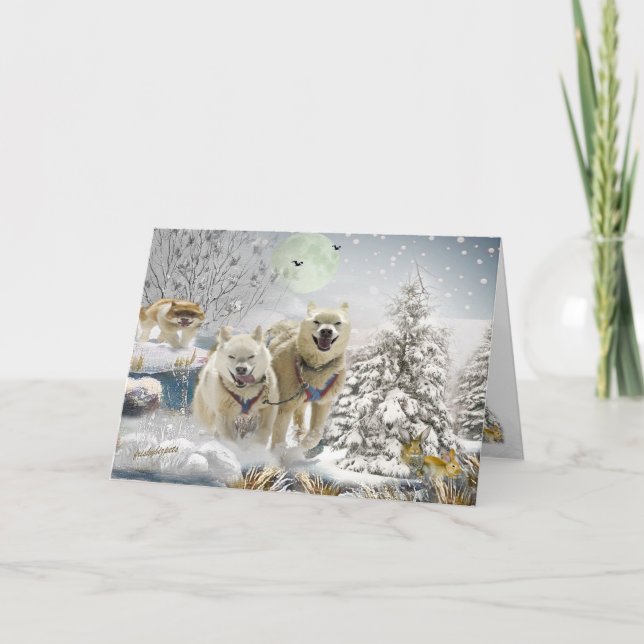 Tarjeta Festiva Escena de invierno de Husky Siberiano (Anverso)