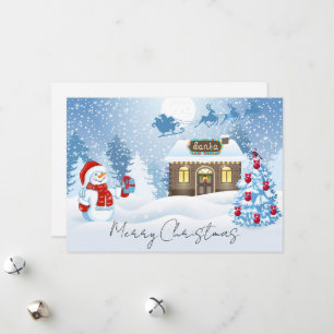 Tarjeta Festiva Escena de invierno de Santa y Sleigh
