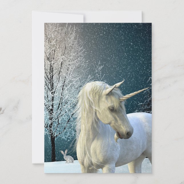 Tarjeta Festiva Escena de invierno de unicornio Nieve Fiesta (Anverso)