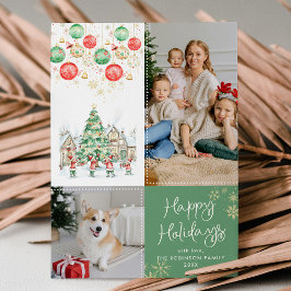 Tarjeta Festiva Escena de invierno festiva Feliz feriado verde 2 f