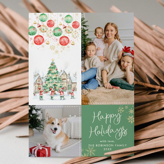 Tarjeta Festiva Escena de invierno festiva Feliz feriado verde 2 f (Subido por el creador)