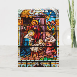 Tarjeta Festiva Escena de Jesús Natividad en vidrio manchado