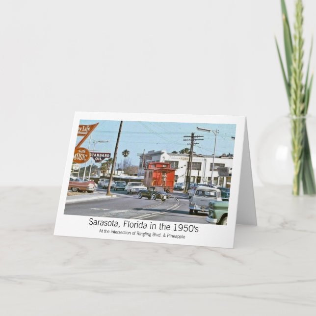 Tarjeta Festiva Escena de la calle Sarasota de los años 50 (Anverso)