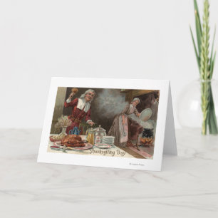 Tarjeta Festiva Escena de la cena de DayPilgrim de la acción de