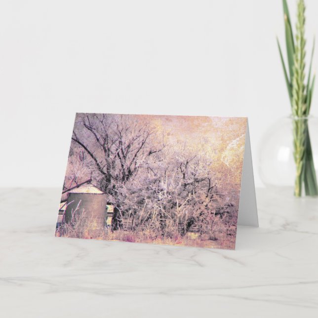 Tarjeta Festiva Escena de la granja de invierno helada (Anverso)