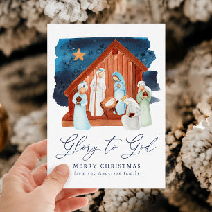 Tarjeta Festiva Escena de la Natividad al aguarela Gloria a Dios T