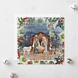 Tarjeta Festiva Escena de la Natividad, alegría para el mundo,