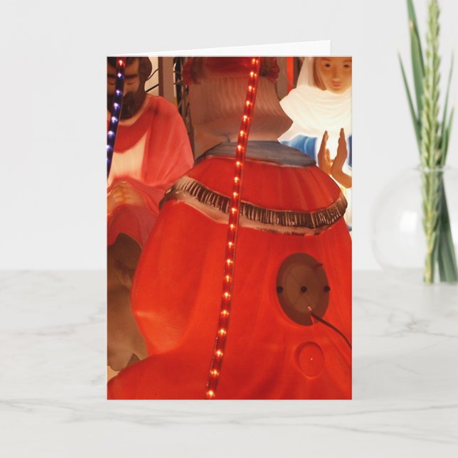 Tarjeta Festiva Escena de la natividad con el sentido de la ironía (Anverso)