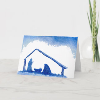 Tarjeta Festiva Escena de la natividad de la silueta azul