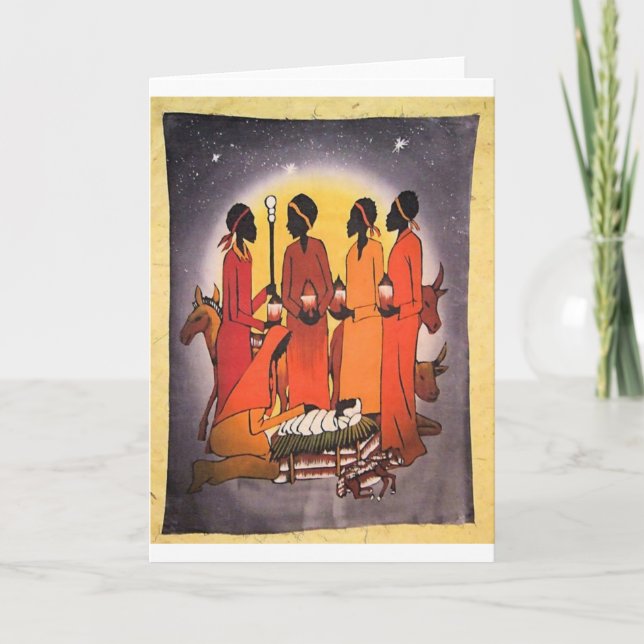 Tarjeta Festiva Escena de la Natividad de los Navidades Africanos (Anverso)