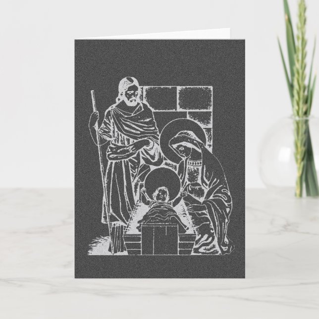 Tarjeta Festiva Escena de la natividad del gris y del blanco de (Anverso)