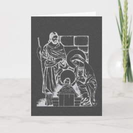 Tarjeta Festiva Escena de la natividad del gris y del blanco de