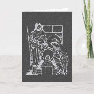 Tarjeta Festiva Escena de la natividad del gris y del blanco de