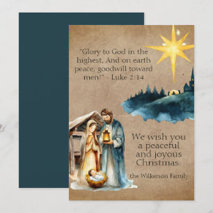 Tarjeta Festiva Escena de la Natividad en acuarela Plegaria Pergam