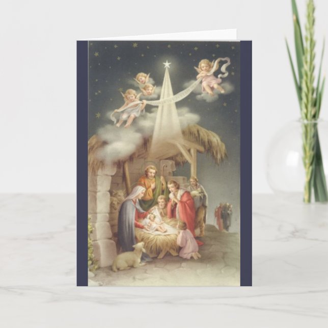 Tarjeta Festiva Escena de la natividad vintage (Anverso)