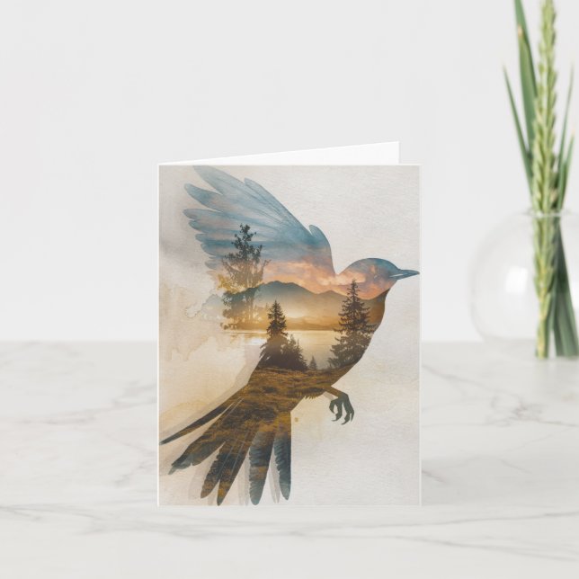 Tarjeta Festiva Escena de la naturaleza dentro de la silueta de un (Anverso)