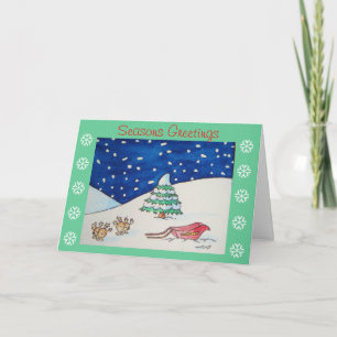 Tarjeta Festiva Escena de la nieve de renos pequeños con navidades