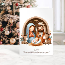 Tarjeta Festiva Escena De Natividad Cuta Isaiah 9:6 Biblia Verse