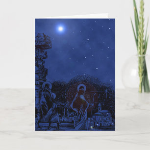 Tarjeta Festiva Escena De Natividad Nocturna Starry