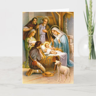 Tarjeta Festiva Escena de natividad vintage