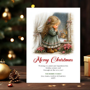 Tarjeta Festiva Escena de Navidad Niña Pequeña y L