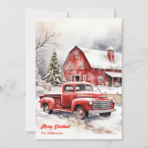 Tarjeta Festiva Escena de Navidades cómodos y nevados de un camión