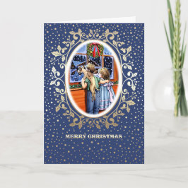 Tarjeta Festiva Escena de navidades con niños y pipas