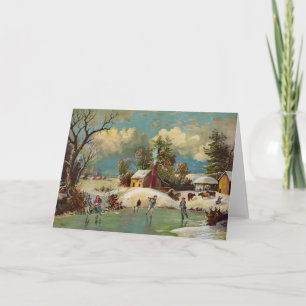 Tarjeta Festiva Escena de Navidades de la Vida Invierno de Estados