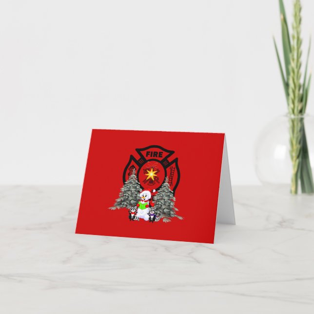 Tarjeta Festiva Escena de Navidades del Departamento de Bomberos (Anverso)