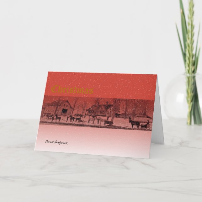 Tarjeta Festiva Escena de navidades en Maine a principios del sigl (Anverso)