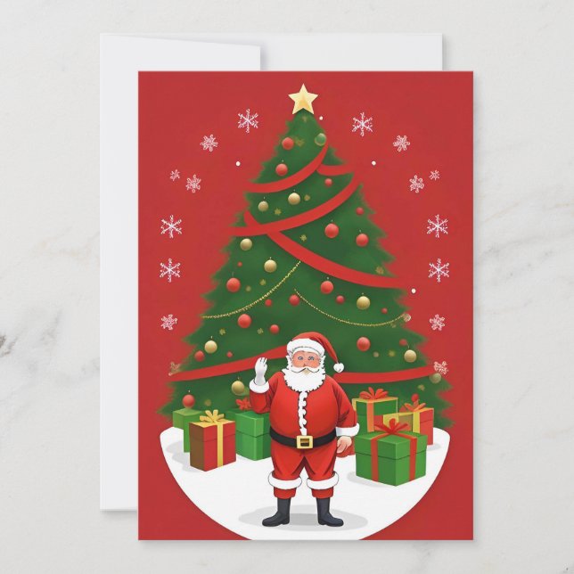 Tarjeta Festiva Escena de Navidades festivos con Santa Claus (Anverso)