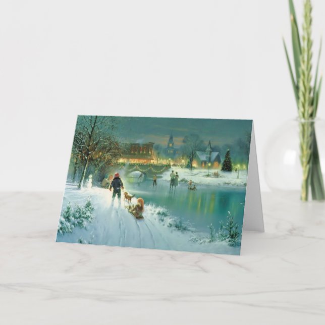 Tarjeta Festiva Escena de Navidades Snowy (Anverso)