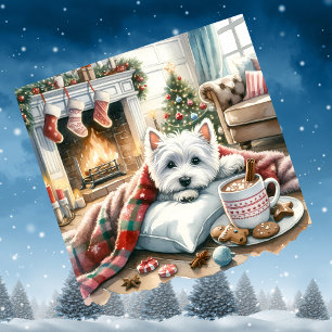 Tarjeta Festiva Escena de Navidades Westie