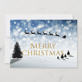 Tarjeta Festiva Escena de nieve con silueta de Santa y trineo Pers