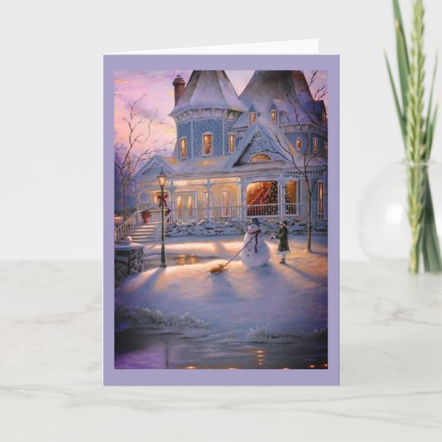 Tarjeta Festiva Escena de nieve de Navidades de invierno (Anverso)